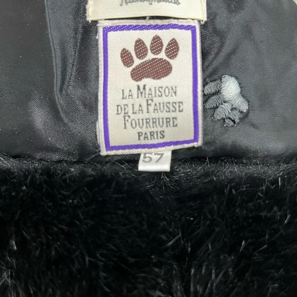 VTG La Maison De La Fausse‎ Fourrure Paris Black Fur Hat Size 57